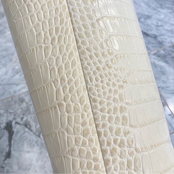 PARIS TEXAS Embossed Croco Bone China Cream Tall Stiletto Boots - Picture 4 of 16